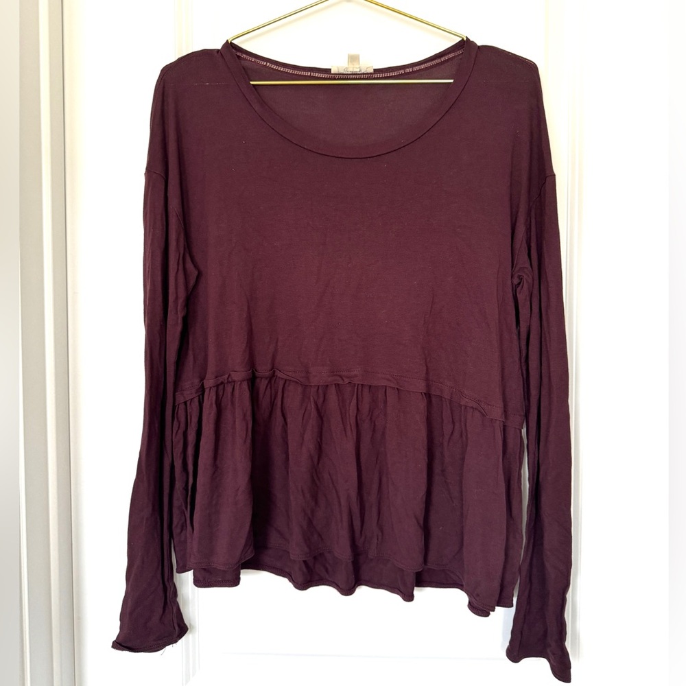 Wilfred Long Sleeve Peplum Top in Deep Plum